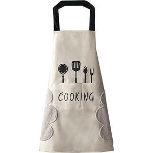Women Kitchen Hand Wipe Pockets Waterproof Aprons for Cooking Baking